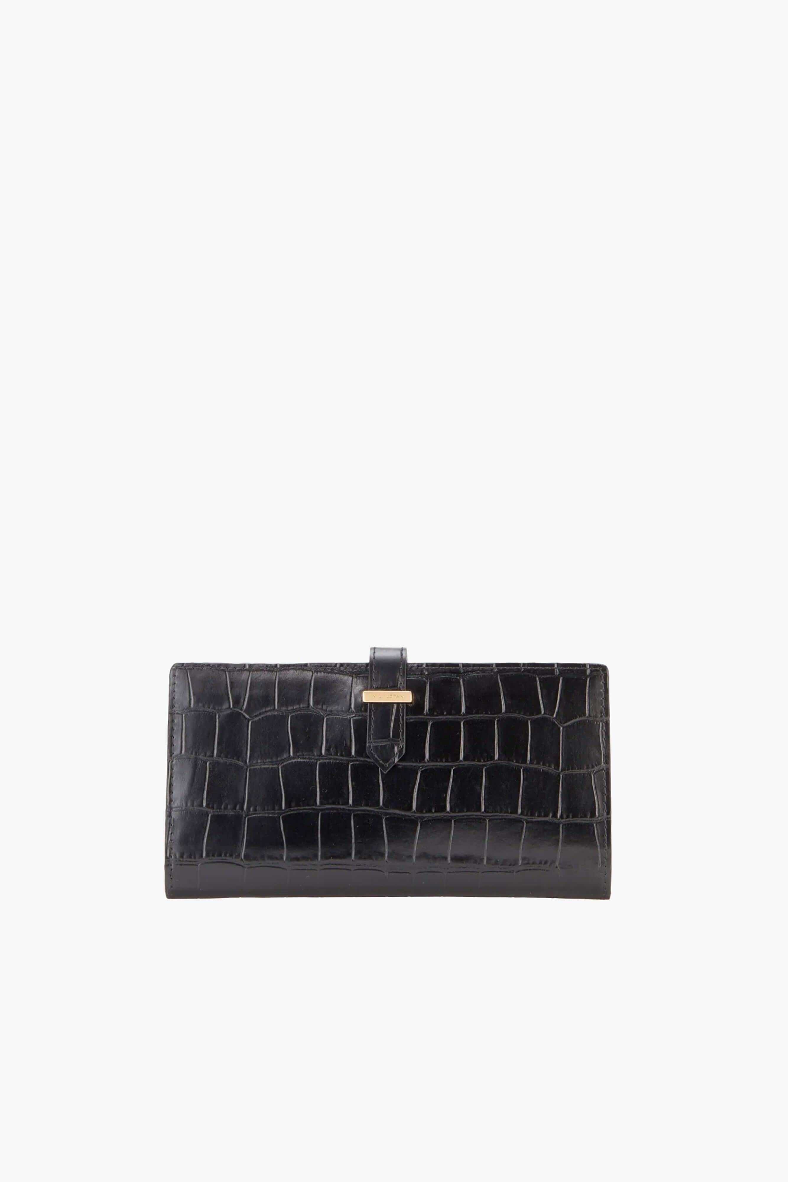 Le Catherine Wallet | Black Embossed Croc Wallet | Nili Lotan