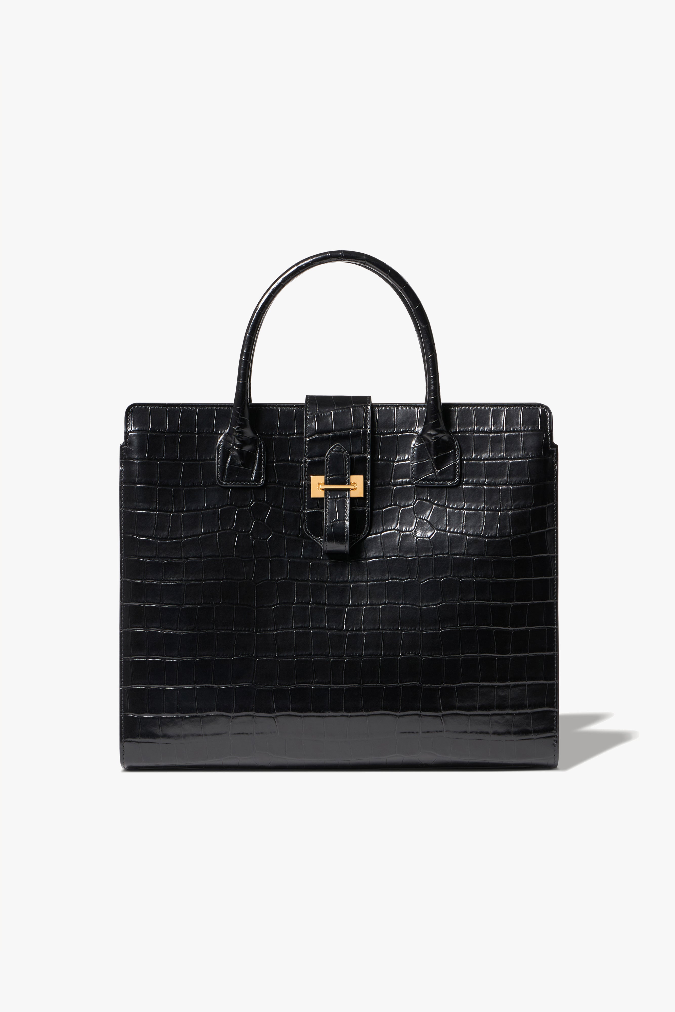 Lou Bag | Black Croc Embossed Top Handle Bag | Nili Lotan