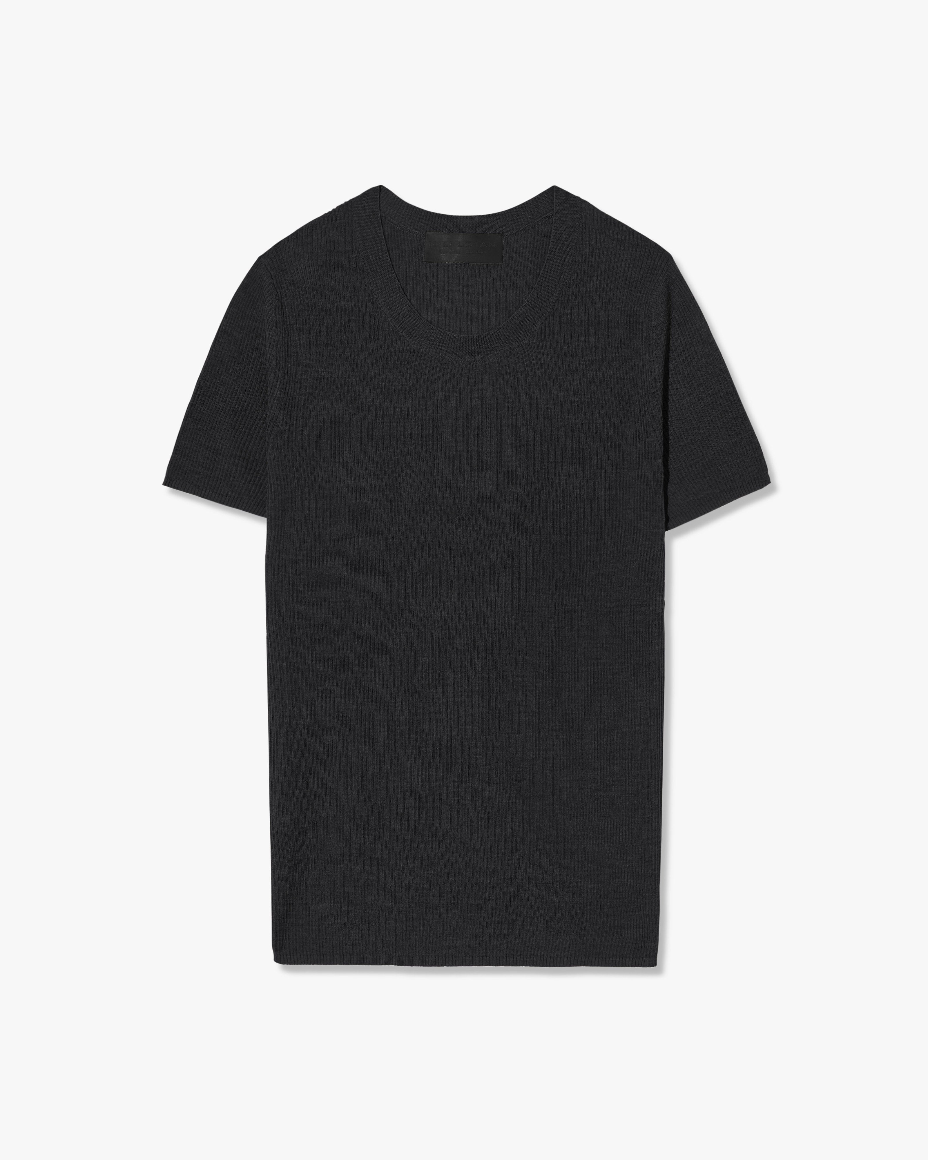 HETTIE SILK KNIT TEE | Women's Slim Double Ply Compact Ribbed Knit