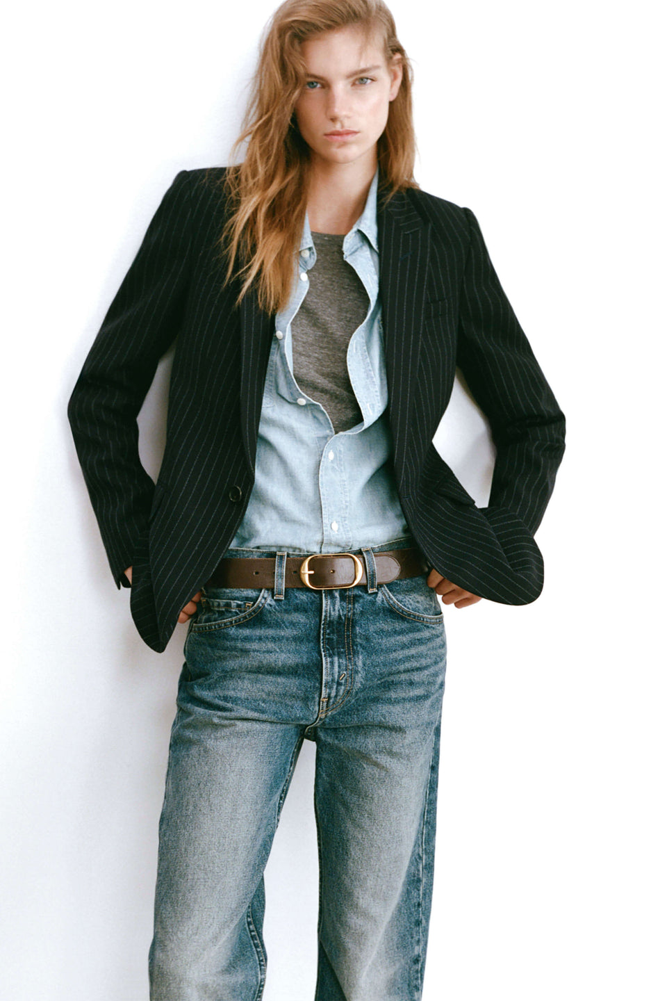 ANABEL WOOL BLAZER IN DARK NAVY PINSTRIPE