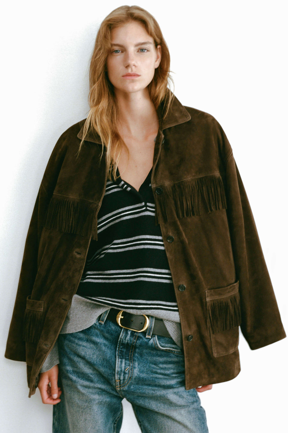 GALVEZ STRIPE CASHMERE POLO IN DARK NAVY/GREY STRIPE