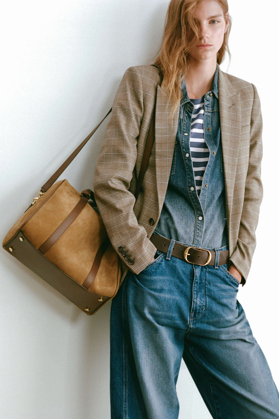 ANABEL TAILORED BLAZER IN GREY / OCHRE CHECK