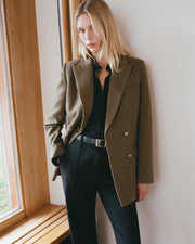 WESTON DOUBLE BREASTED WOOL BLAZER IN MOSS GREEN