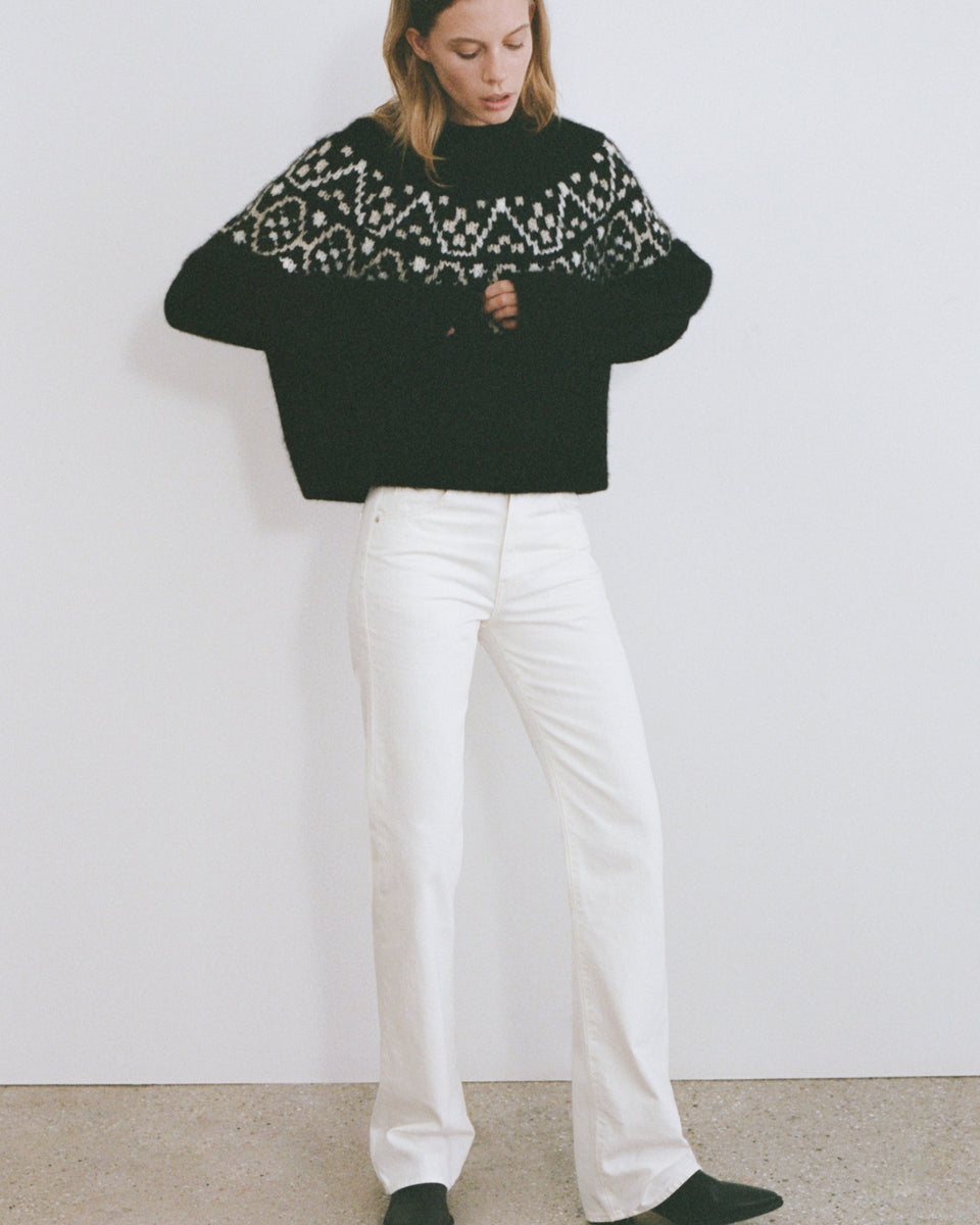 CHRISSY CASHMERE SWEATER IN BLACK FAIRISLE