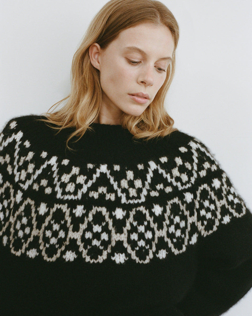 CHRISSY CASHMERE SWEATER IN BLACK FAIRISLE