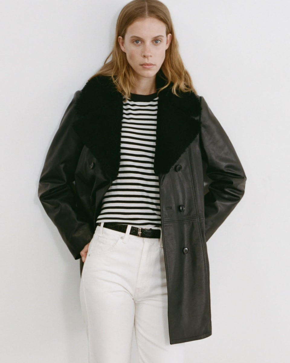 SANURA LEATHER COAT IN BLACK