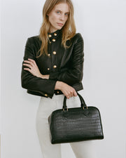 HADLEY LEATHER CROPPED JACKET IN BLACK