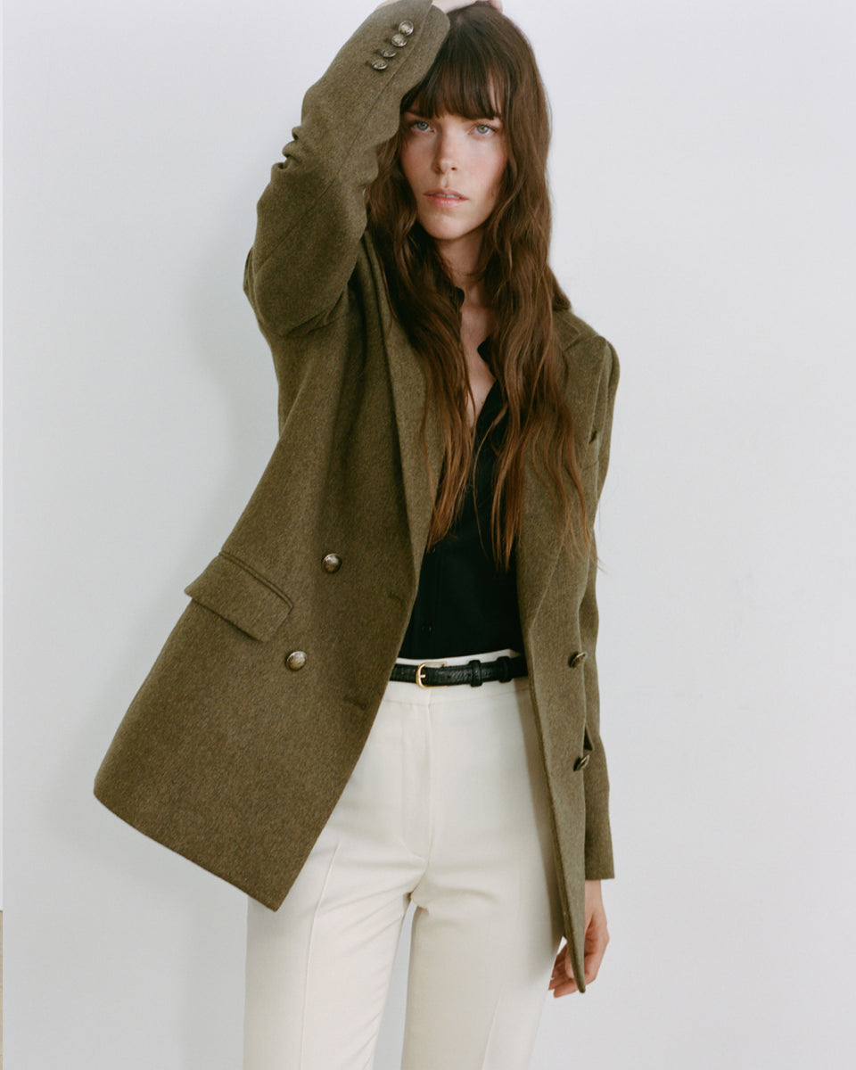 WESTON DOUBLE BREASTED WOOL BLAZER IN MOSS GREEN