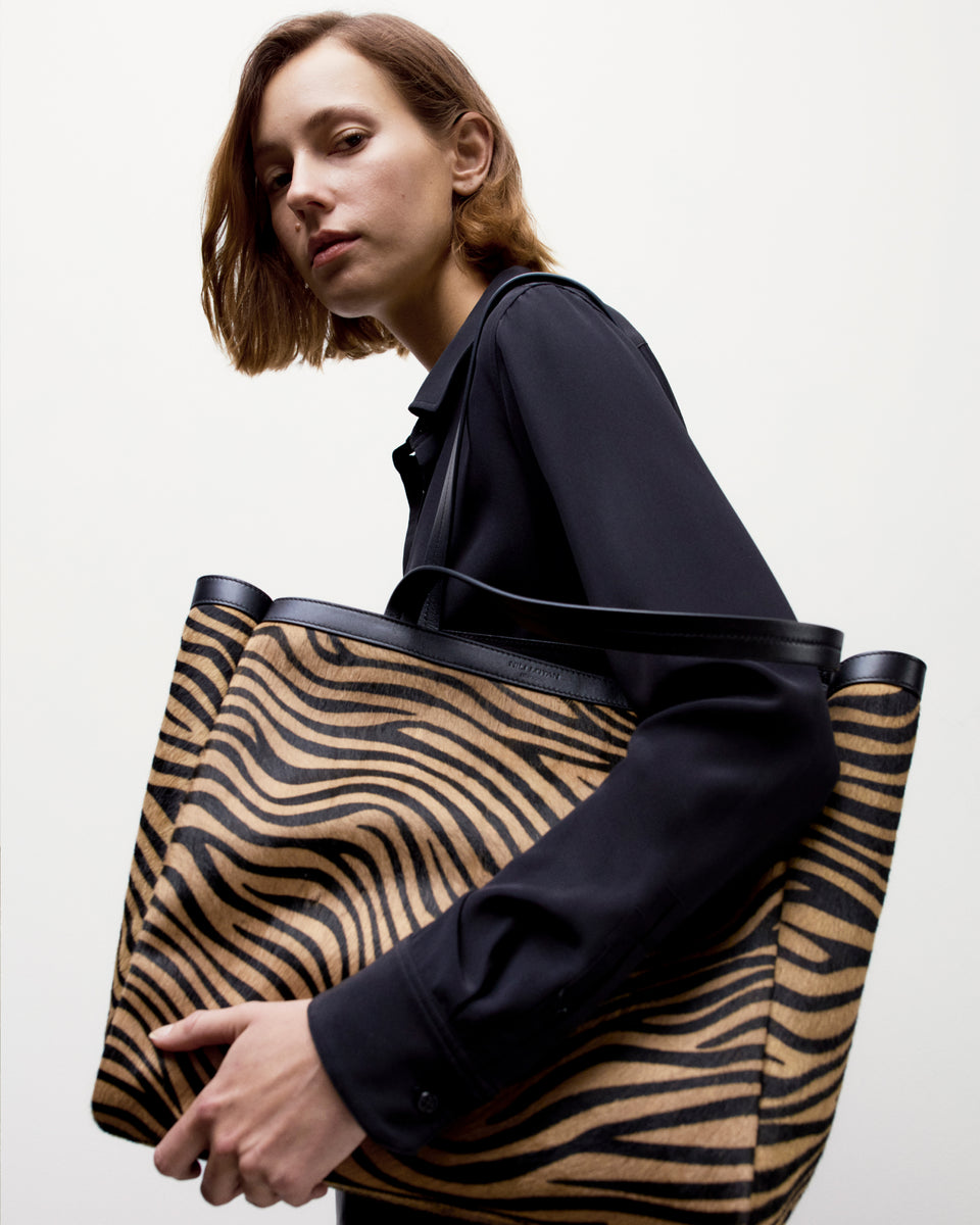 MEDIUM LOREN BAG IN KHAKI/BLACK ZEBRA