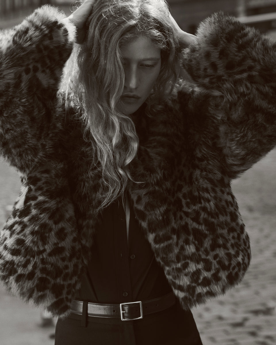 ELAN SHEARLING JACKET IN CAMEL LEOPARD