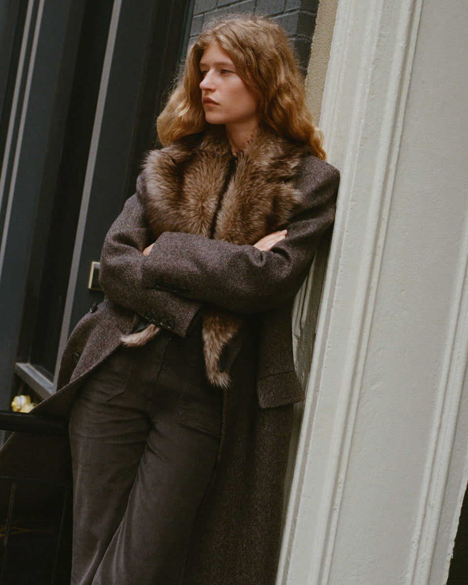 EDINA COAT IN BARK HERRINGBONE