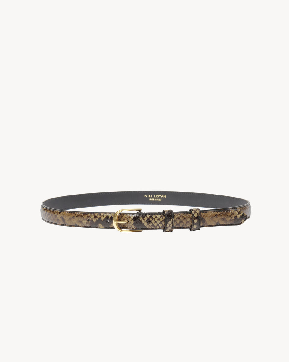 JANE BELT IN BROWN SNAKESKIN W/ ANTIQUE GOLD