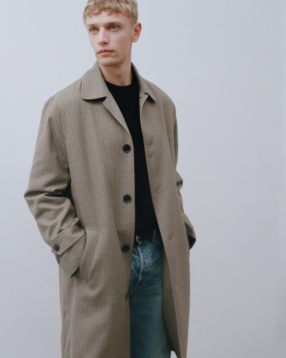 HEDI DUSTER COAT IN BEIGE/BROWN HOUNDSTOOTH