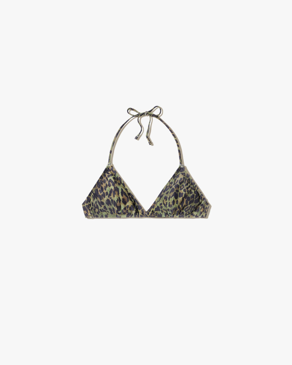 TRIANGLE BIKINI TOP IN ARMY GREEN LEOPARD