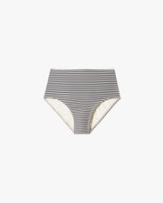 HIGH WAISTED BIKINI BOTTOM IN BLACK/IVORY STRIPE