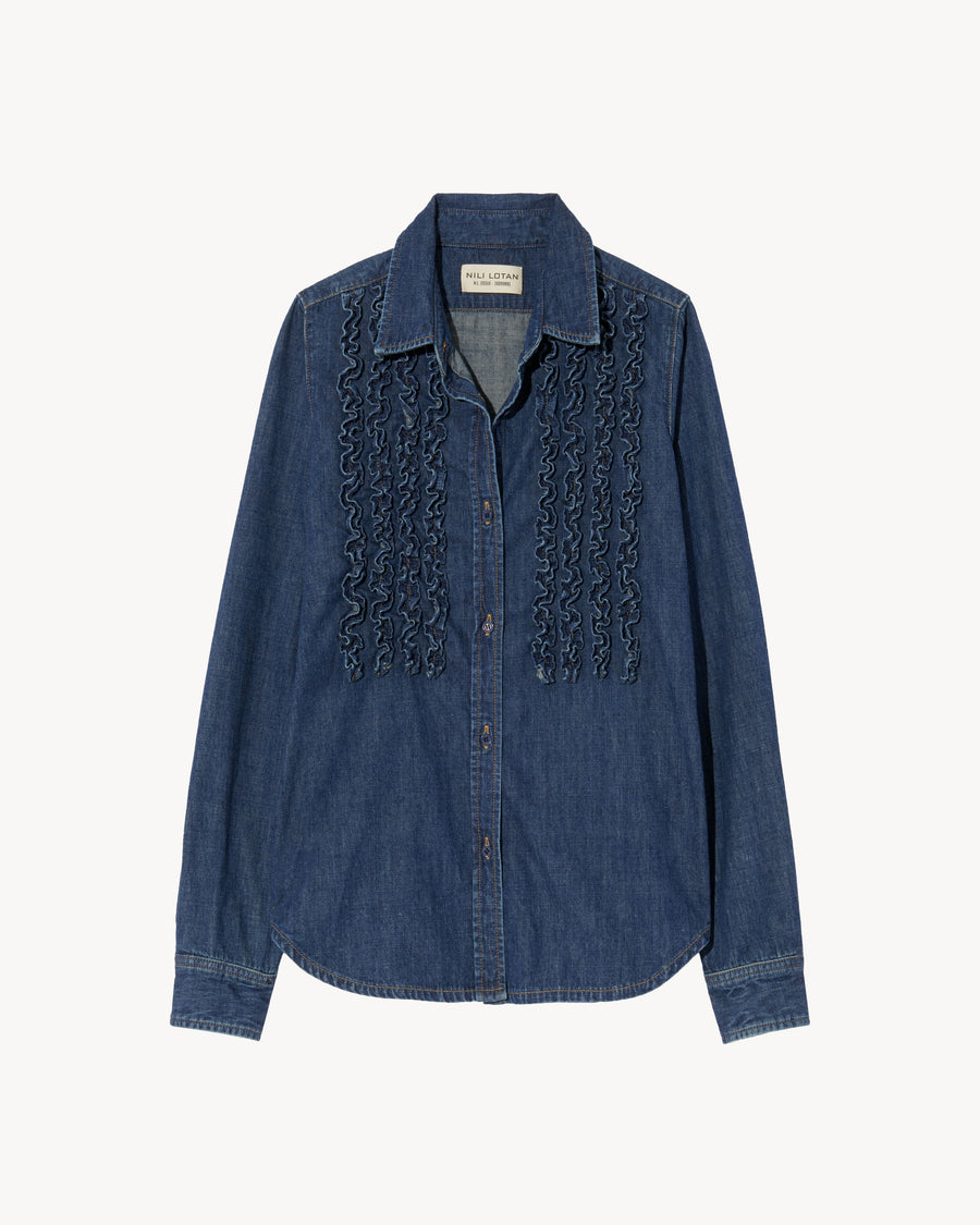 Nili Lotan Women s Lexa Denim Shirt Classic Wash M 100 Cotton