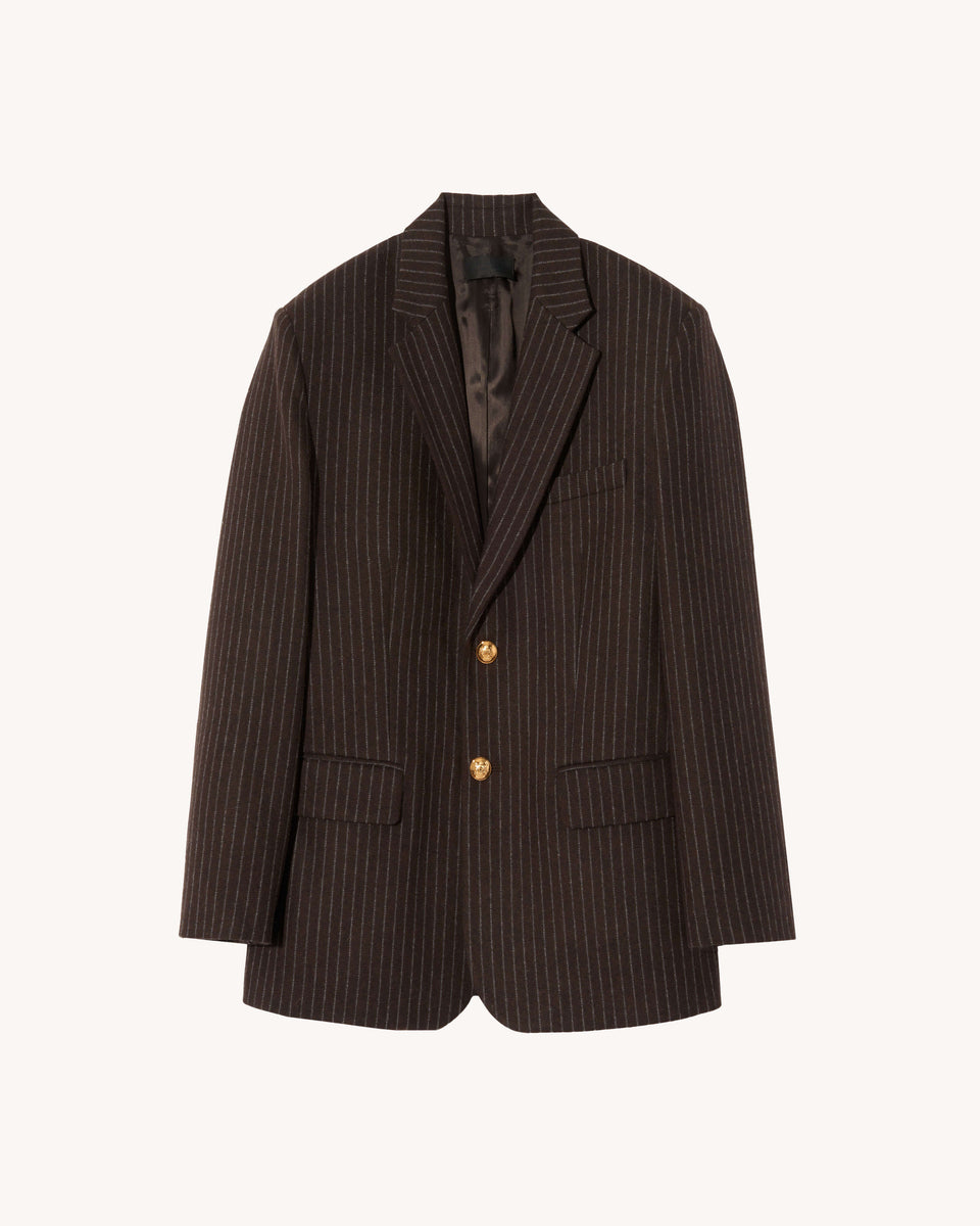 ROMAIN BLAZER IN ESPRESSO PINSTRIPES