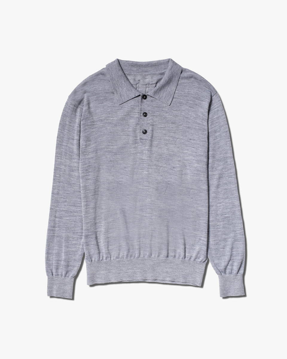 LUDO POLO SWEATER IN MEDIUM GREY MELANGE