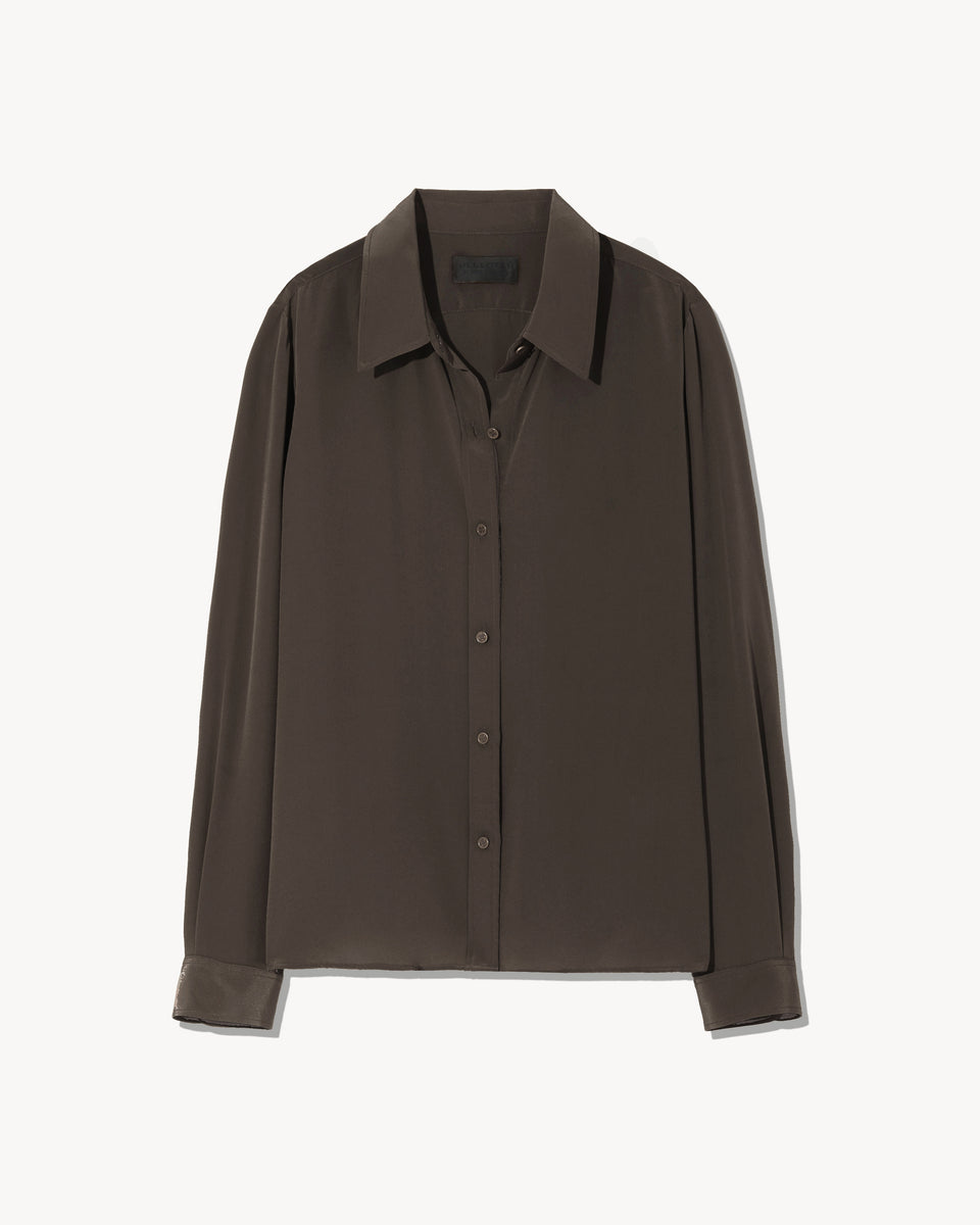 SIMONE SILK SHIRT IN CHOCOLATE BROWN