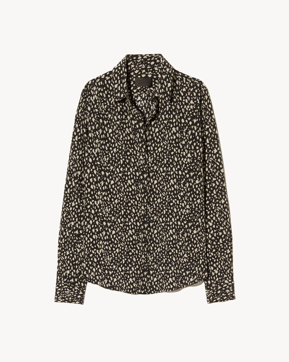 GAIA SILK SHIRT IN BLACK/STONE CHEETAH PRINT