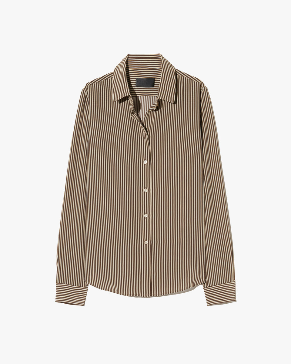 GAIA SILK SHIRT IN CHOCOLATE STRIPES