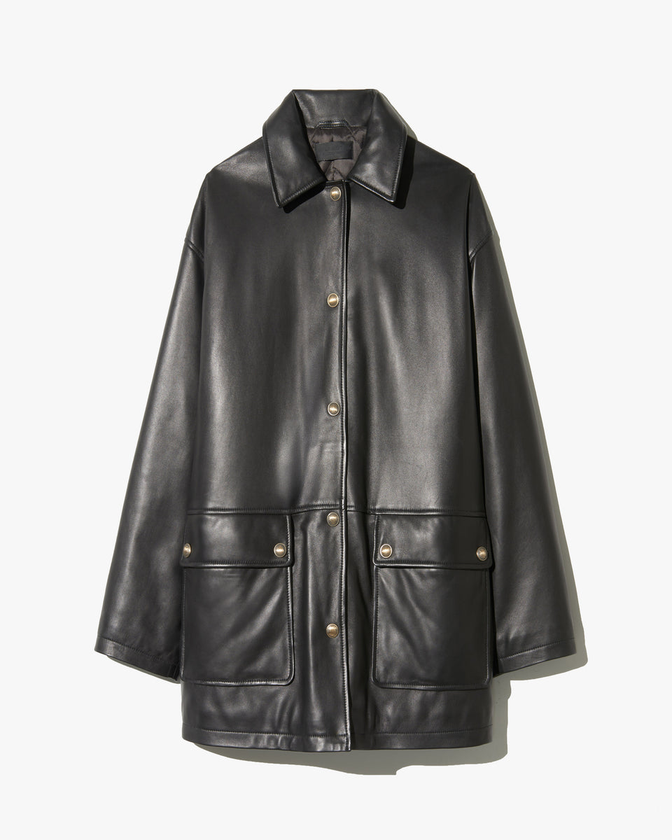 CORDEL LEATHER COAT IN BLACK