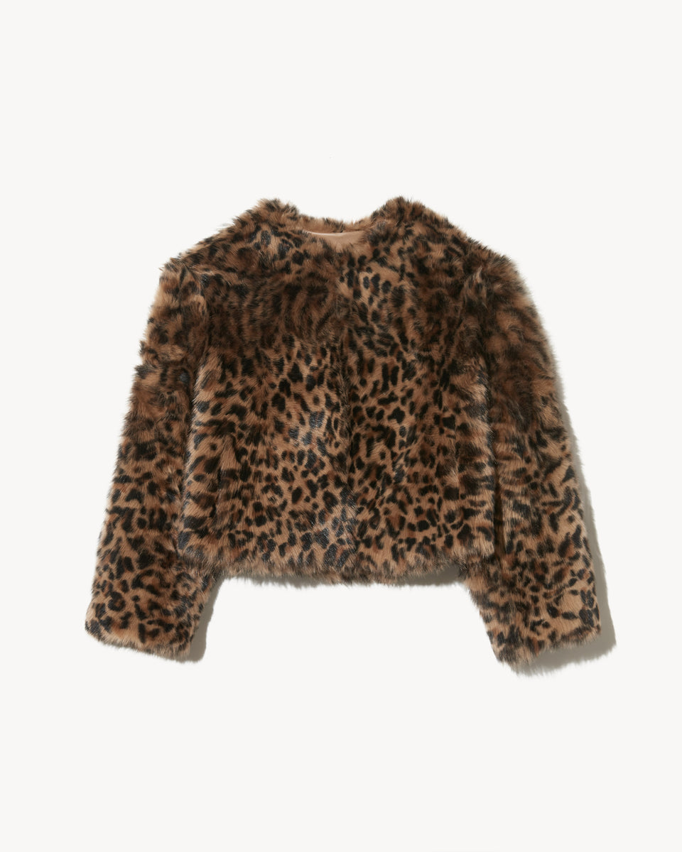ELAN SHEARLING JACKET IN CAMEL LEOPARD