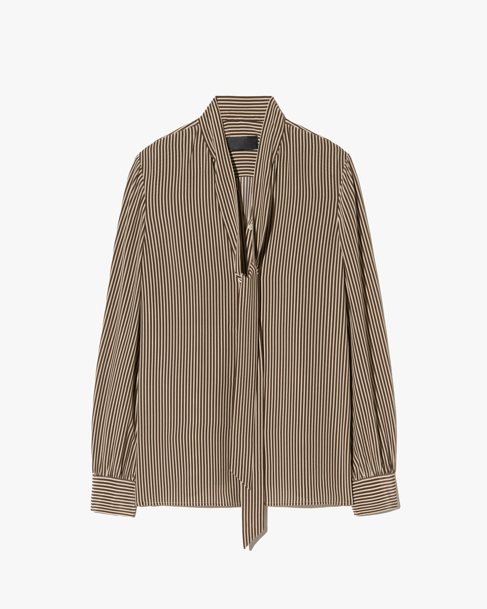 IRINA SILK BLOUSE IN CHOCOLATE STRIPES