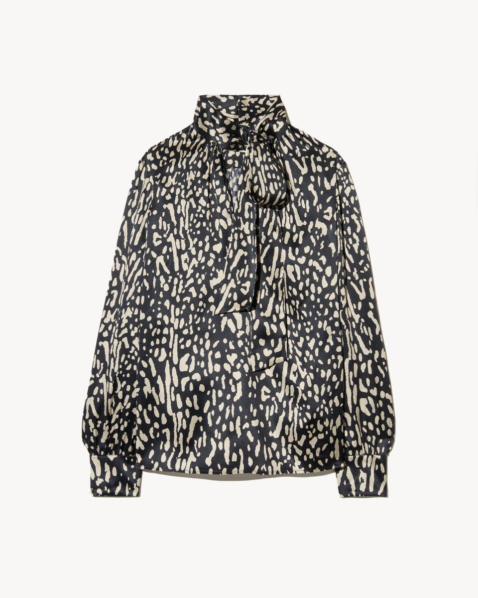 JANESE SILK BLOUSE IN LARGE BLACK CHEETAH PRINT