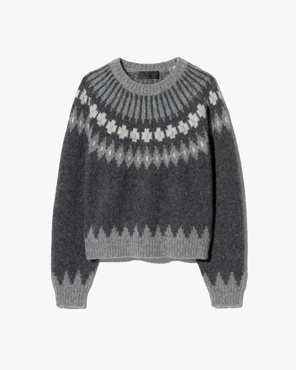 ALENA SWEATER IN DARK GREY MELANGE FAIR ISLE