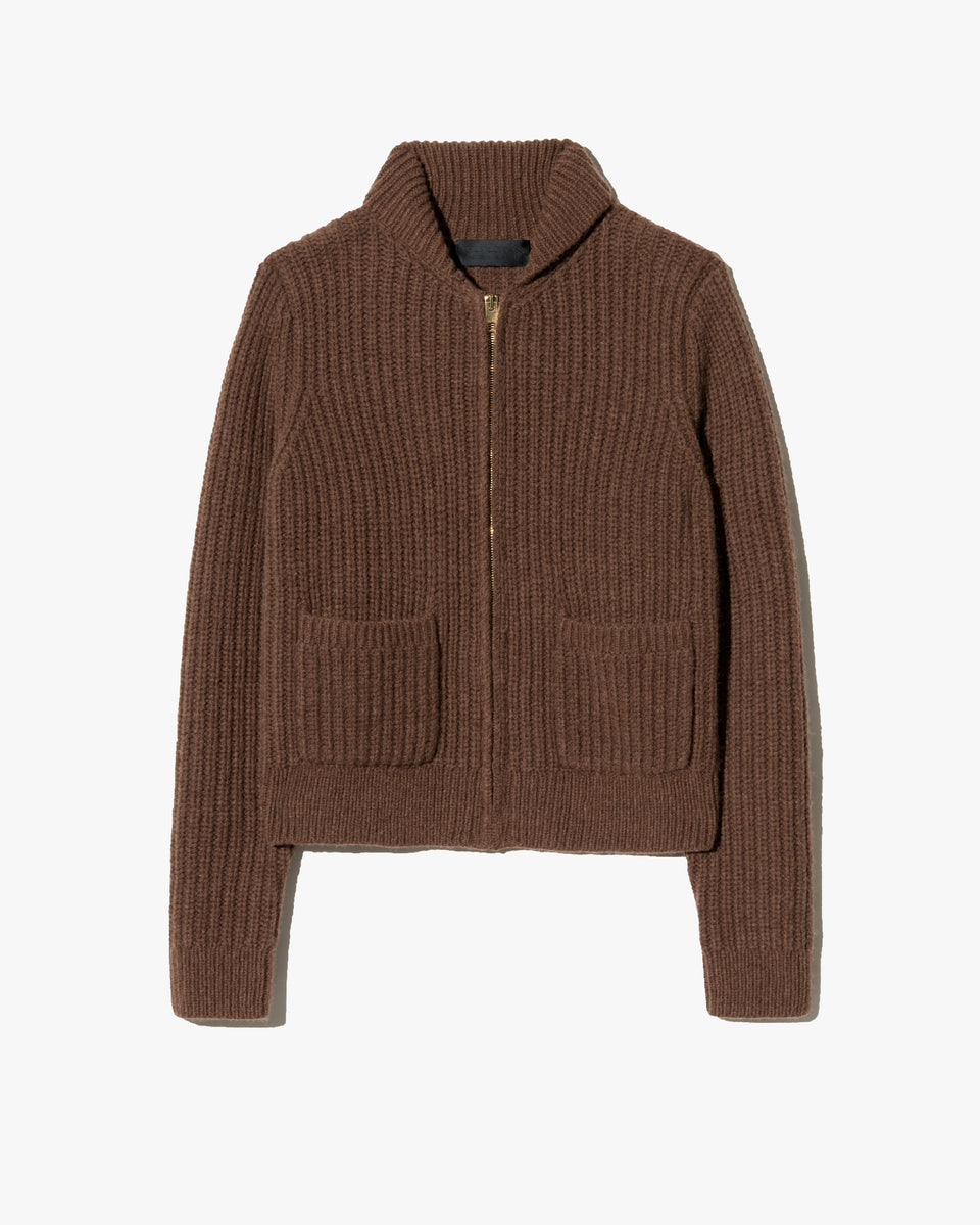 TESSEN CARDIGAN IN DARK CAMEL