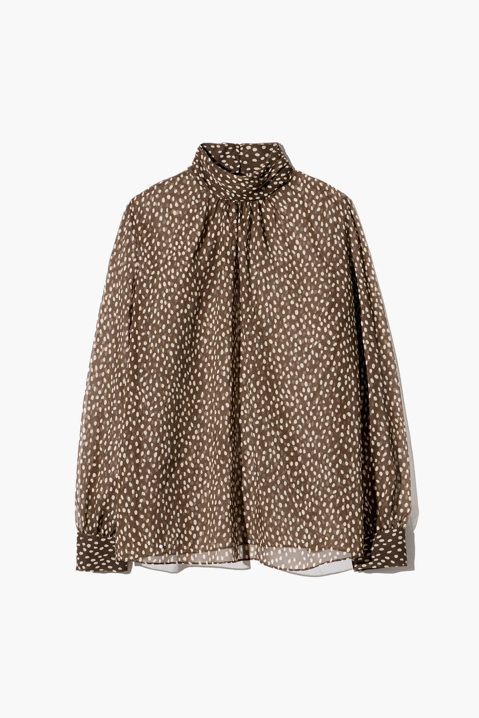 REMIE SILK BLOUSE IN BROWN/ CREAM WILD DOTS