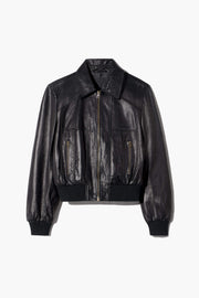 SUE LEATHER BOMBER JACKET IN BLACK