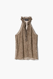 DANIELLA SILK TOP IN BROWN/ CREAM WILD DOTS