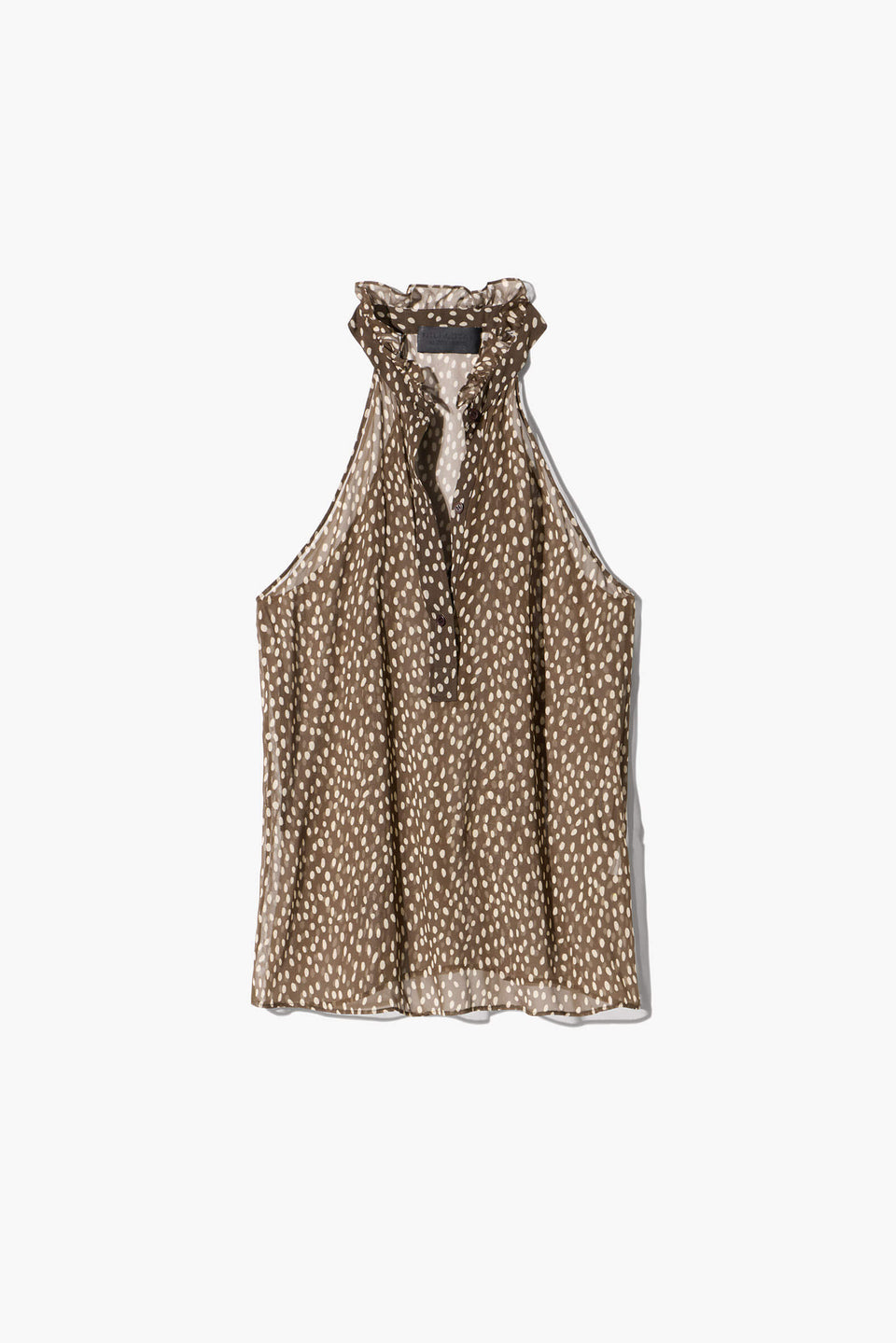 DANIELLA SILK TOP IN BROWN/ CREAM WILD DOTS