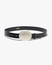 WAYNE BELT IN BLACK W/ HAMMERED ANTIQUE SILVER BUCKLE