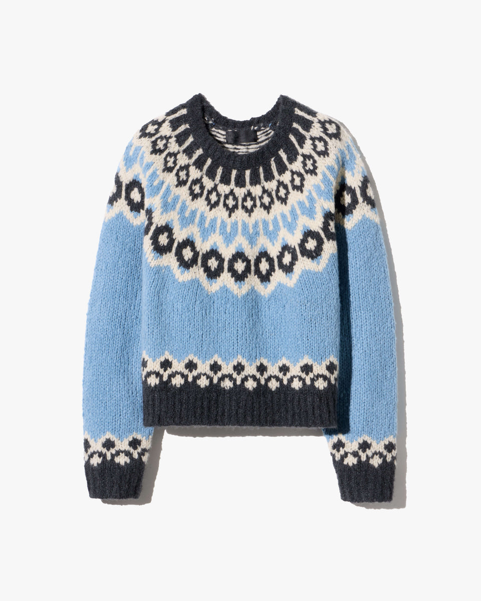 ISALINE FAIR ISLE CASHMERE SWEATER IN ICEBERG BLUE FAIR ISLE
