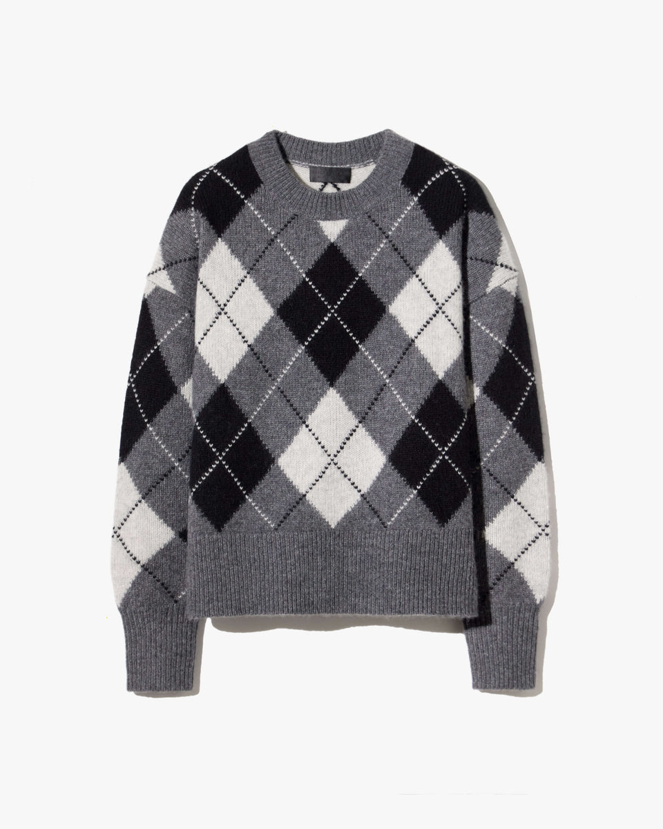 DONNIKA ARGYLE SWEATER IN CHARCOAL ARGYLE