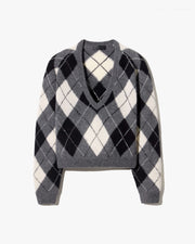 FERON ARGYLE SWEATER IN GREY/IVORY ARGYLE