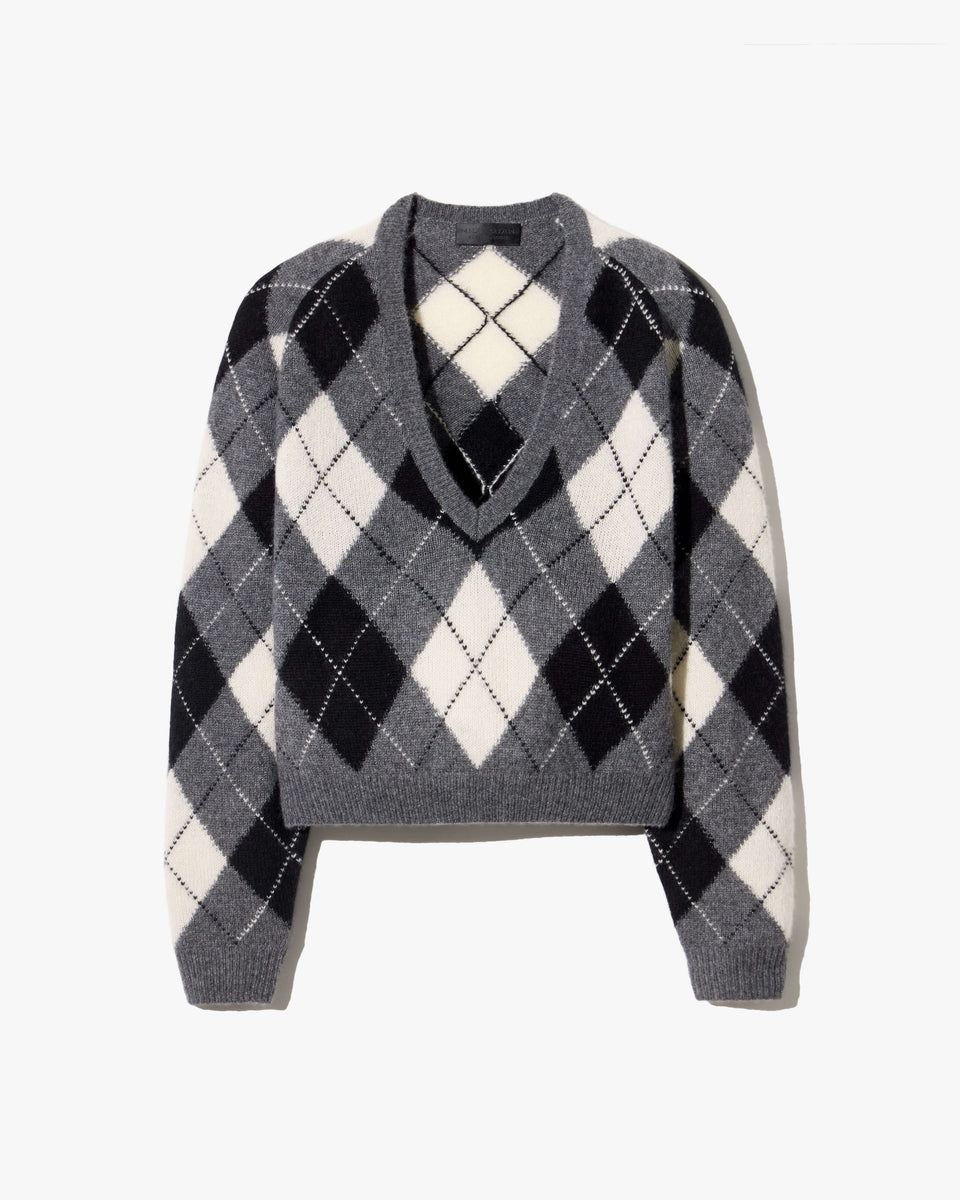 FERON ARGYLE SWEATER IN GREY/IVORY ARGYLE