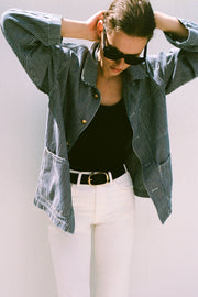 FRANKLIN STRIPED JACKET IN INDIGO STRIPE RINSE