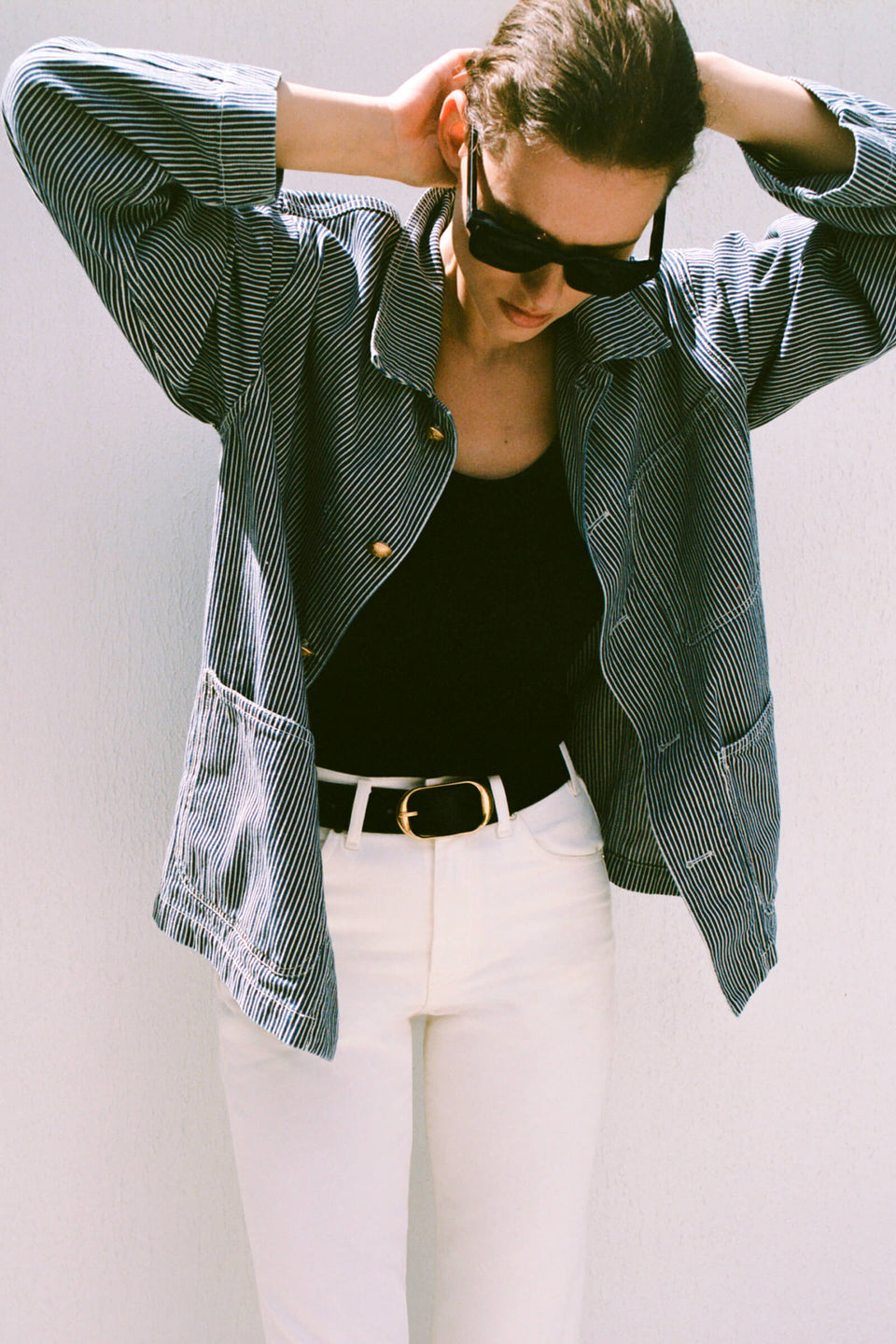 FRANKLIN STRIPED JACKET IN INDIGO STRIPE RINSE