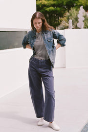 LANA CREWNECK TEE IN WHITE/DARK NAVY STRIPE