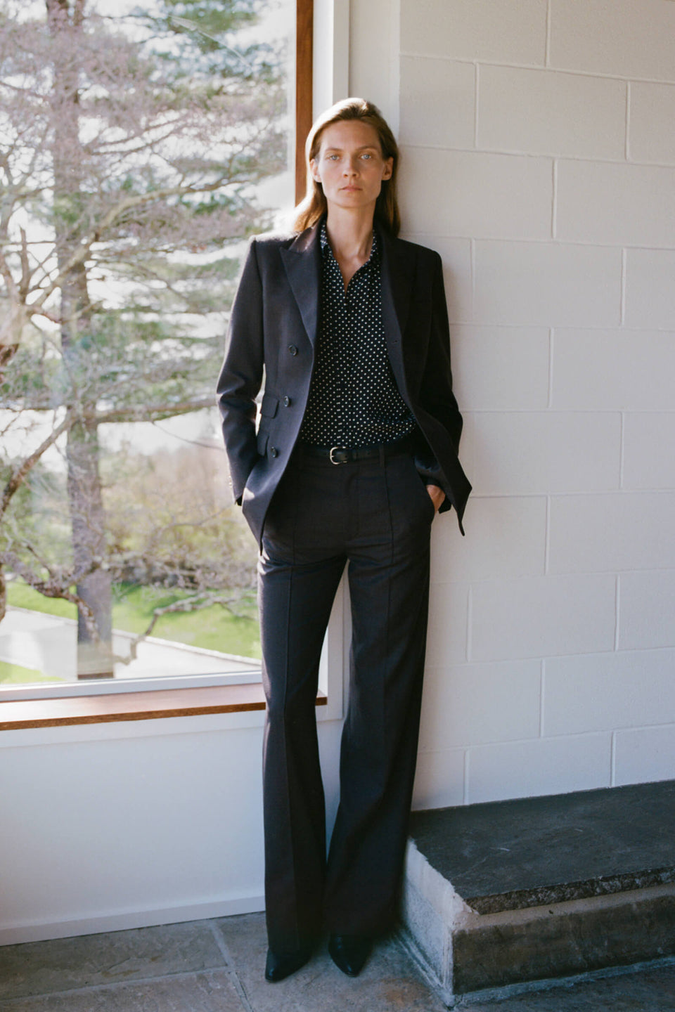 GAIA SILK SHIRT IN OBSIDIAN / IVORY POLKA DOT