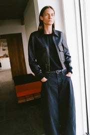 REDLEY LEATHER BOMBER JACKET IN DISTRESSED BLACK