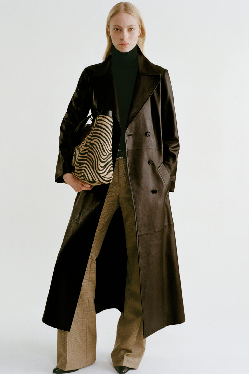 ARSENE LEATHER TRENCH COAT IN BLACK