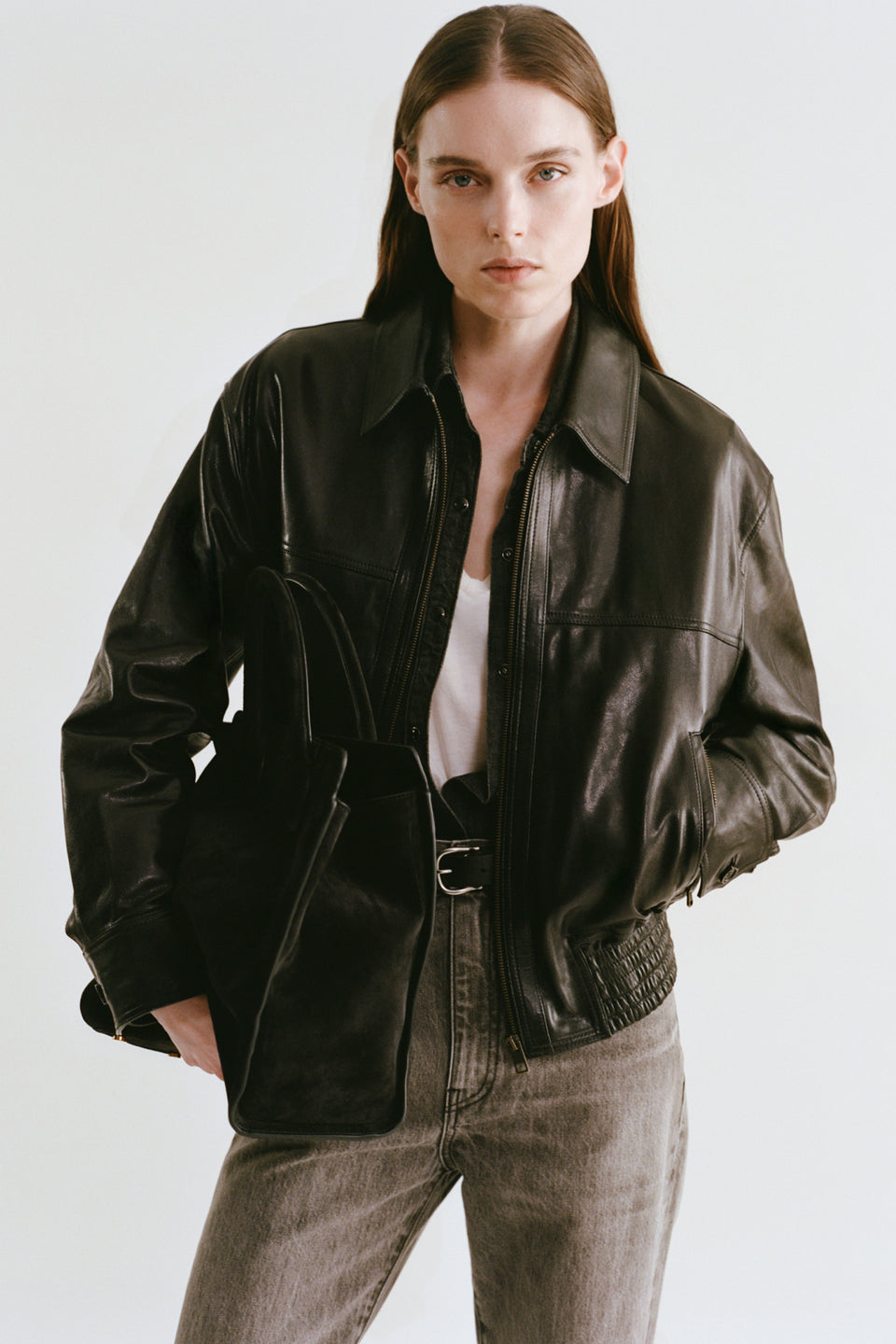 AIME LEATHER BOMBER JACKET IN BLACK