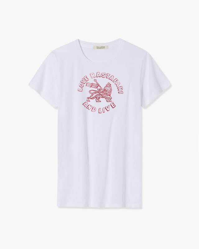 LANA TEE - LOVE RASTAFARI IN WHITE/RED PRINT