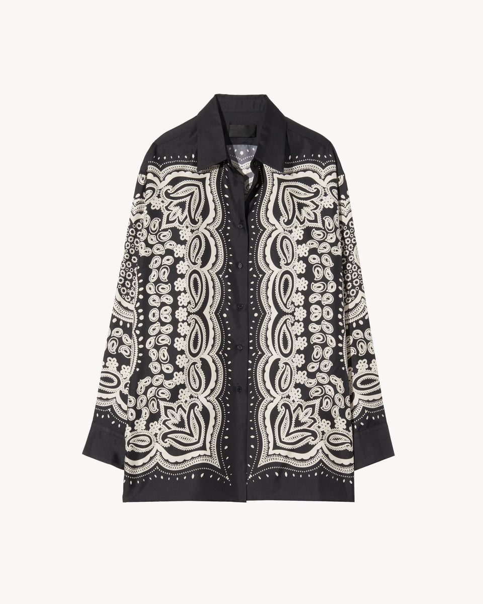 ALFIE SILK SHIRT IN BLACK/IVORY BANDANA