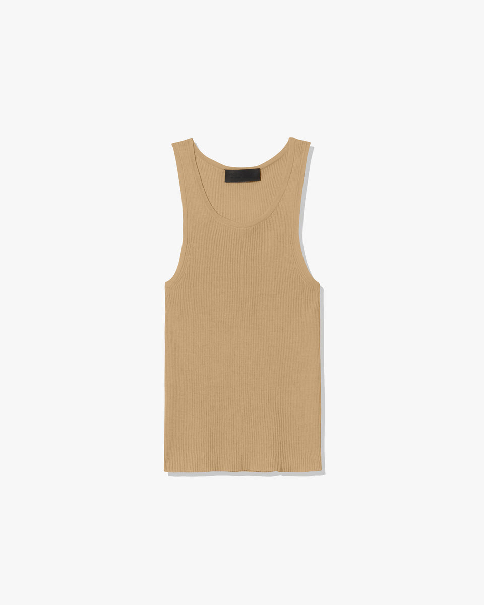 LOTTIE SILK KNIT TANK IN CAMEL